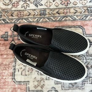 SPERRY boat shoe black crest twin gore perforated slip on sneaker size 5
